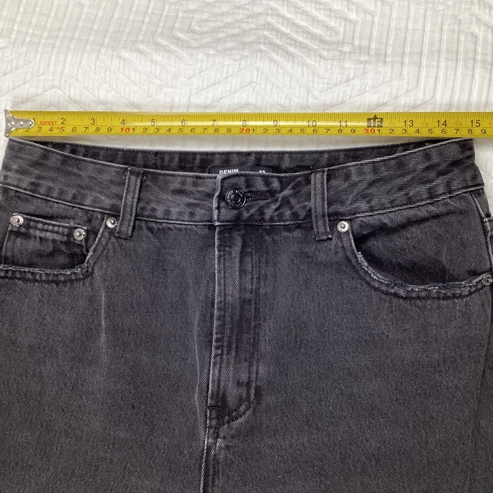 Glassons Black Wide Leg Jeans Women's Size‎ 12 Raw Hem Vintage Washed Denim